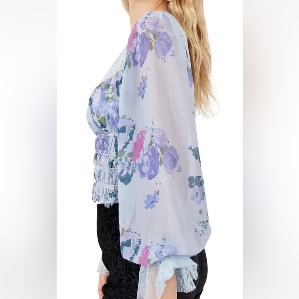 🎉HOST PICK🎉FREE PEOPLE Daphne Floral & Lace Peasant Top, Medium, NWT - Picture 7 of 12